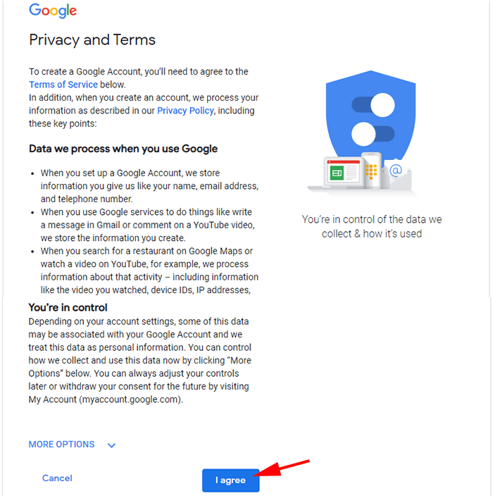 accept gmail privacy and terms