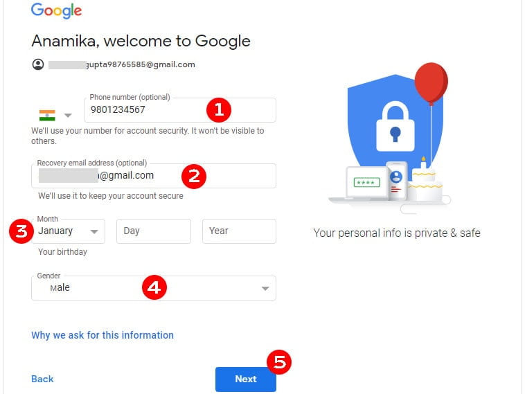 create gmail id enter information